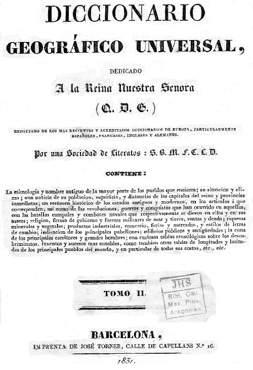 Portada del diccionario Geográfico Universal