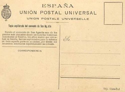 revers postal de Saragossa en 1908 centenari dels Sitios