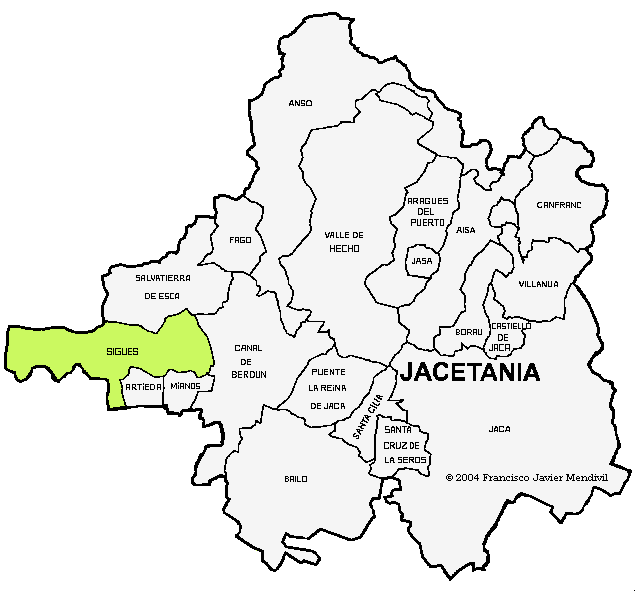 Situazión de Sigües drento de la Chacetania
