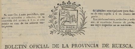 Cabecera Boletín Oficial de Huesca histórico 1836