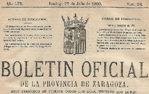 Cabecera Boletín Oficial de Zaragoza histórico 1890