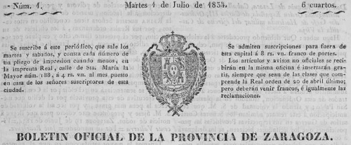 Cabecera Boletín Oficial de Zaragoza histórico 1834