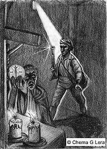 Ilustración para el relato El bandido Chupina, en Bécquer y el Monasterio de Veruela. Visiones. Técnica: Lápiz