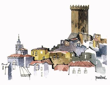 Godojos, un uno en el paisaje. Dibujo de Teodoro Perez