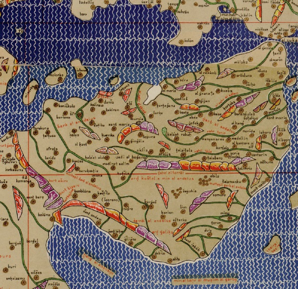 Tabula Rogeriana del año 1154. Mapa detalle peninsula iberica