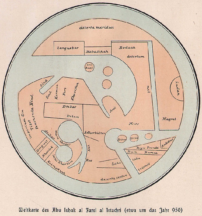 Mapa del mundo según Abu Ishak Al Farsi Al Istachri el año 950 de nuestra era