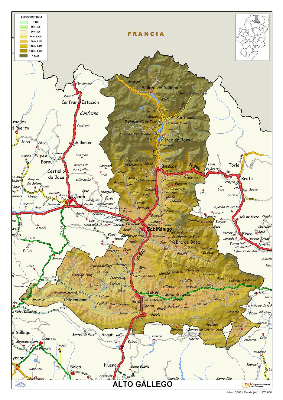 Mapa de la Comarca Alto Gállego.