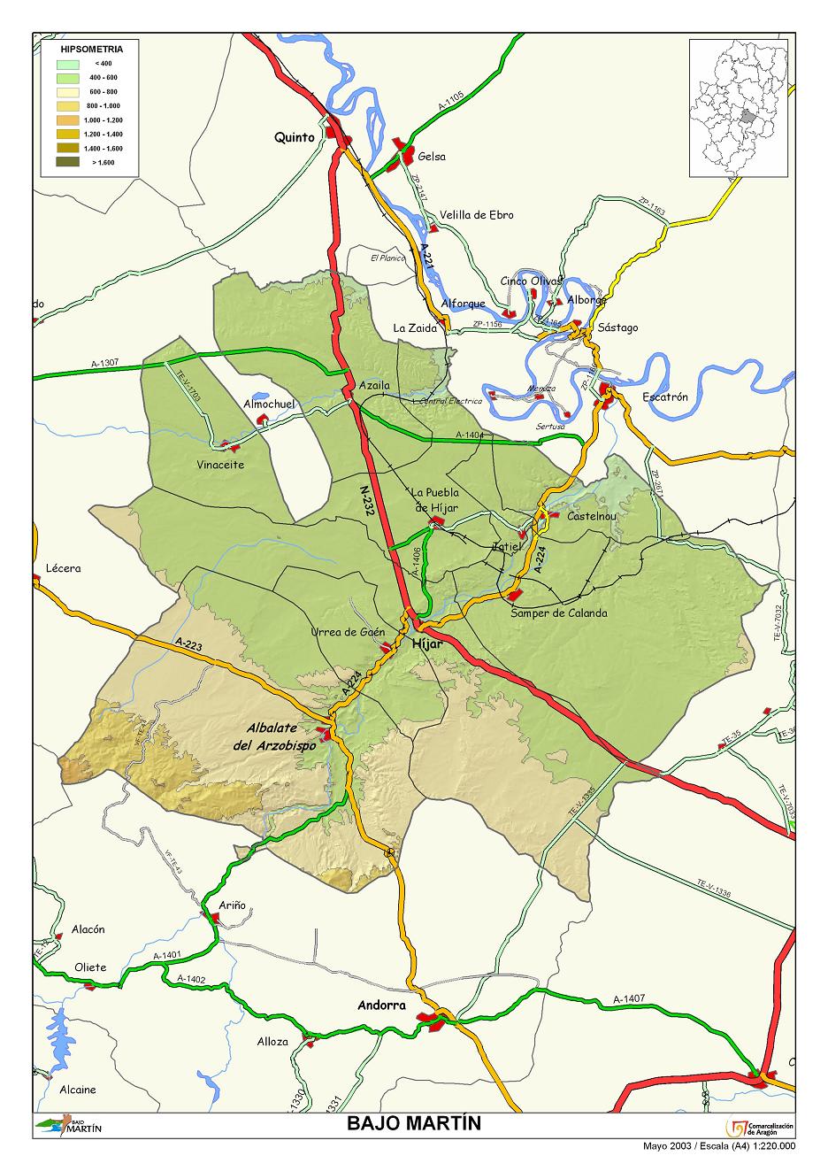 Mapa de la Comarca Bajo Martín.