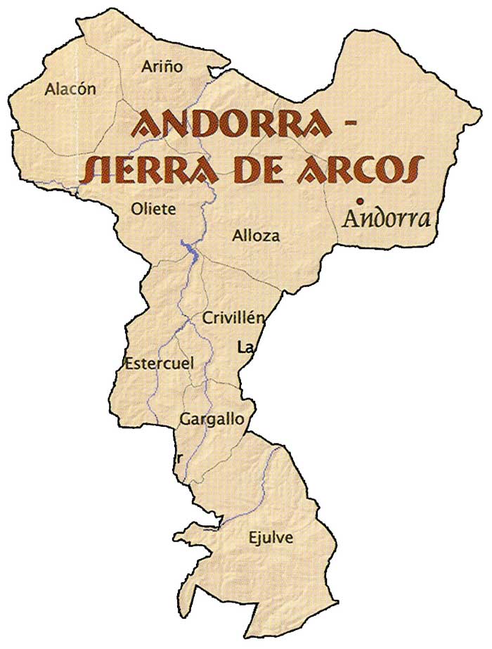 Mapa de la Comarca Andorra Sierra de Arcos con sus municipios.