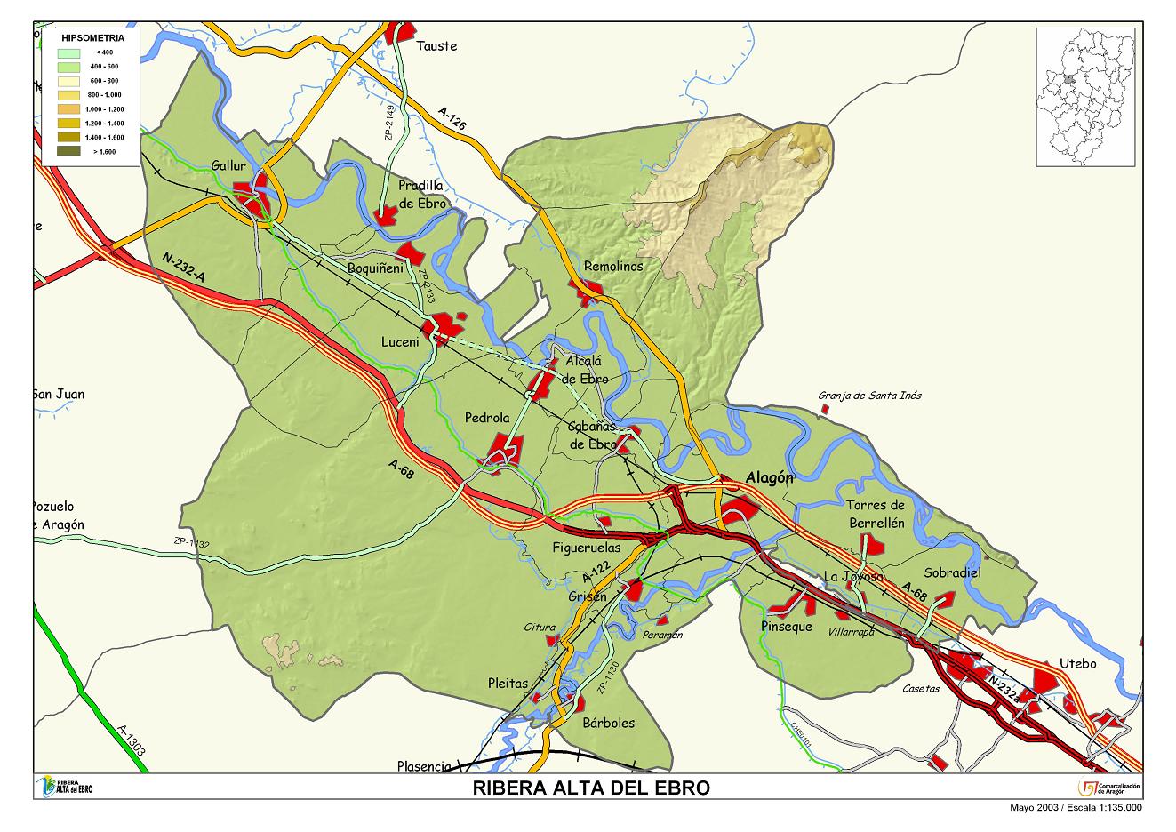 Mapa de La Ribera Alta del Ebro.