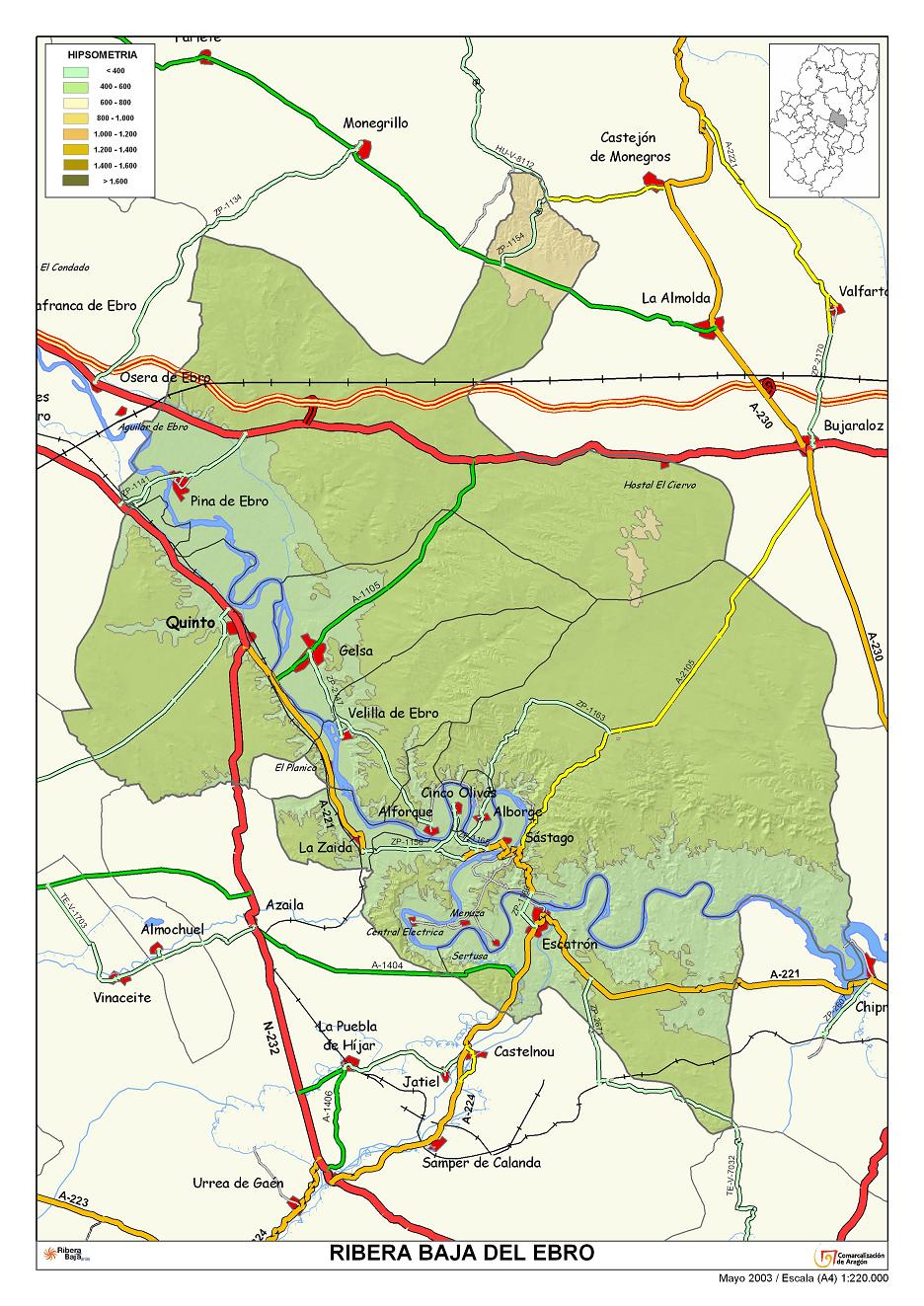 Mapa de La Ribera Baja del Ebro.