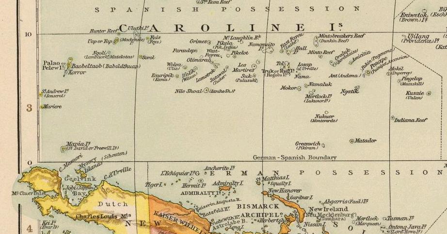 Posición de las islas españolas de la Micronesia en 1895.