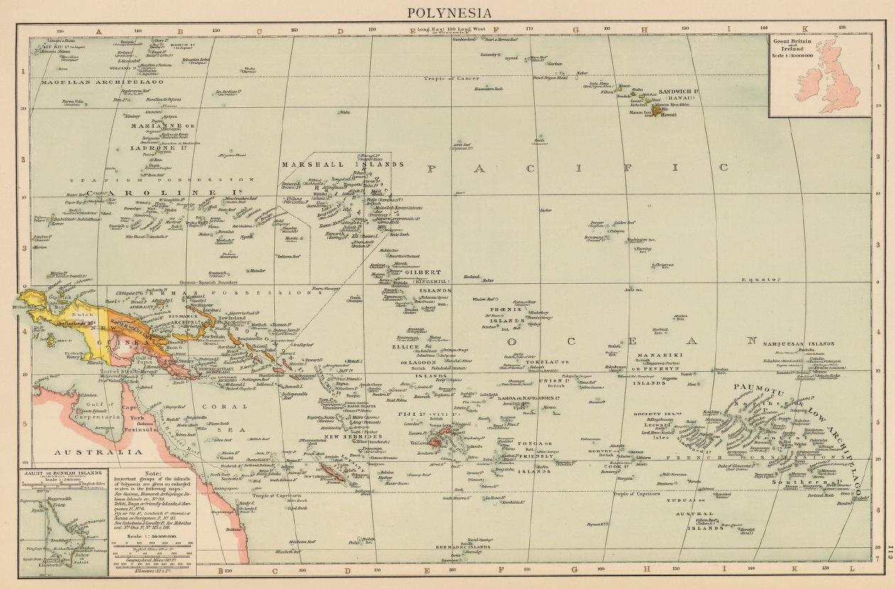 Mapa completo de la polinesia en 1895.