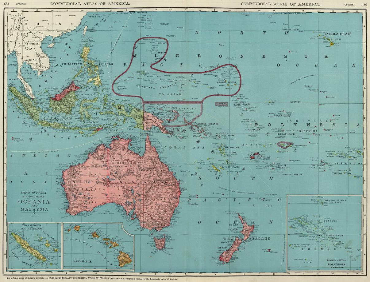 Situación política en Oceanía tras la primera guerra mundial. Según un mapa de 1920. Visión de conjunto.