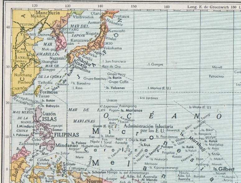 Mapa de Oceanía en 1952. Nueva Enciclopedia Sopena.