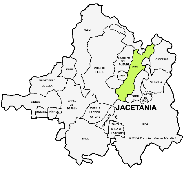 Municipio de Aisa dentro de la Comarca La Jacetania