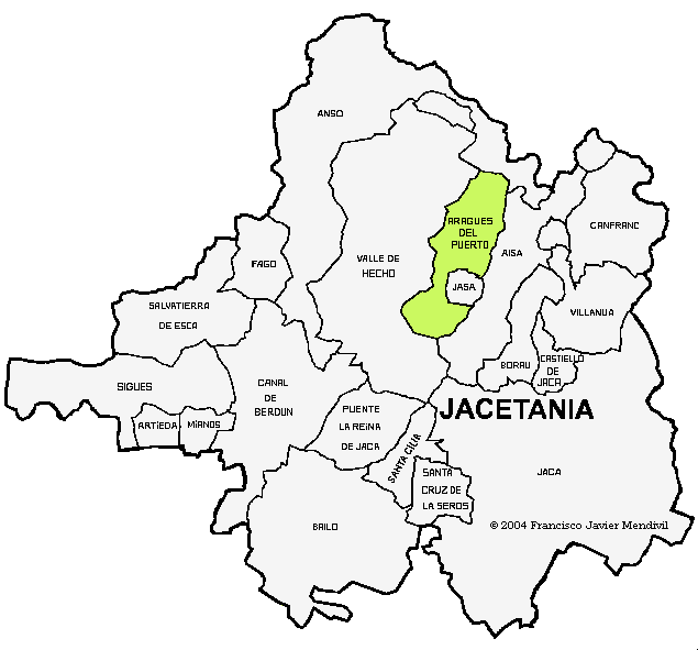 Municipio de Aragues del Puerto dentro de la Comarca La Jacetania