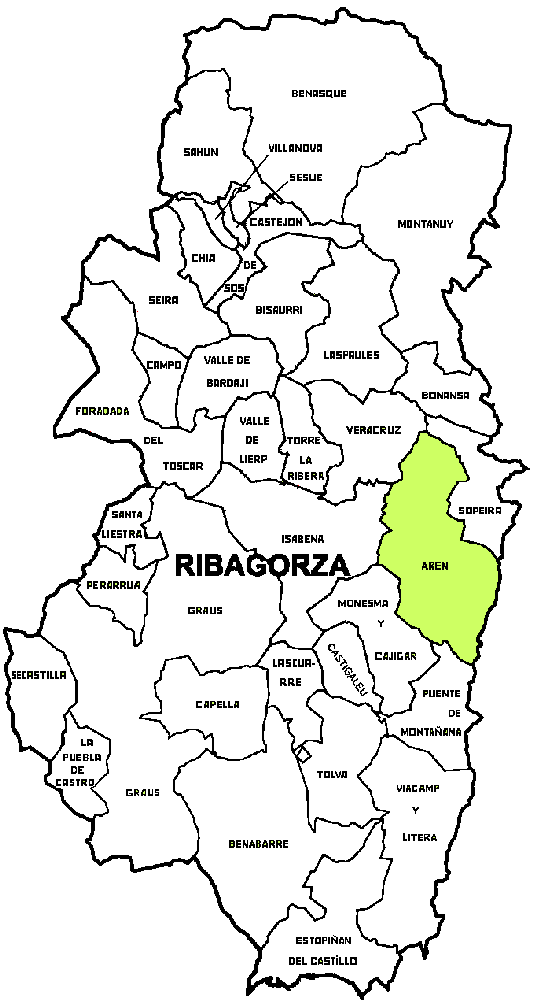 Municipio de Aren dentro de la Comarca La Ribagorza