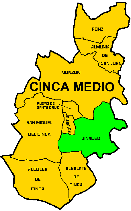 Mapa del Municipio de Binaced dentro de la comarca Cinca Medio
