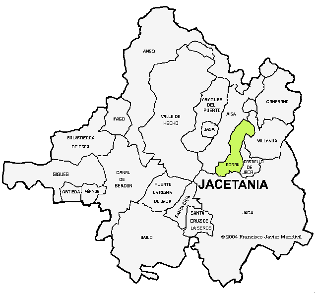 Municipio de Borau dentro de la Comarca La Jacetania