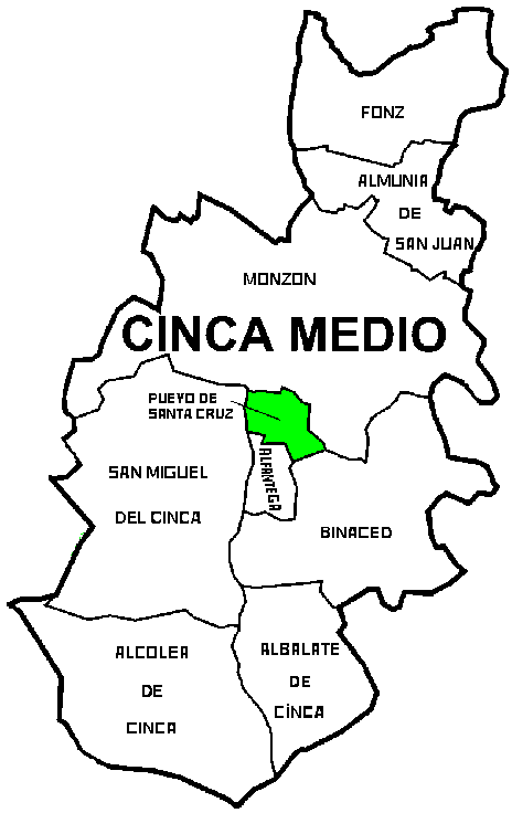 Mapa del Municipio de Pueyo de Santa Cruz dentro de la Comarca Cinca Medio