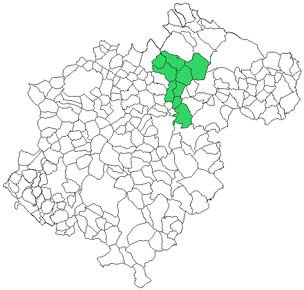 Mapa de la Comarca Andorra-Sierra de Arcos dentro de la Provincia de Teruel