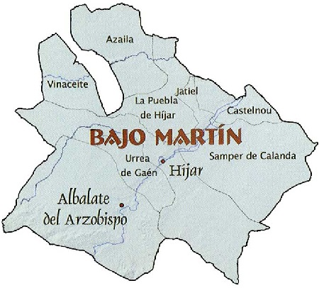Mapa de la Comarca Bajo Martín con detalle de los municipios y sus términos municipales