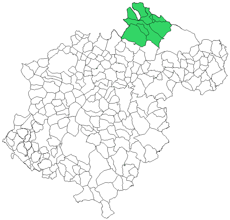 Mapa de la Comarca Bajo Martín con su situación en la Provincia de Teruel
