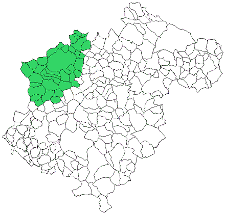 Mapa de la Comarca del Jiloca situada dentro de la Provincia de Teruel