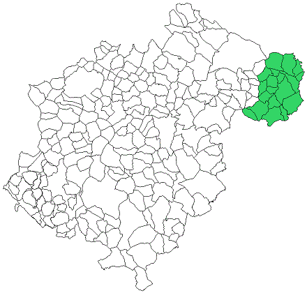 Mapa de la Comarca del Matarraña situada dentro de la Provincia de Teruel