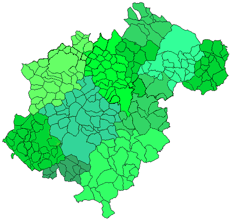 Mapa de la Provincia de Teruel con detalle de las comarcas que la componen