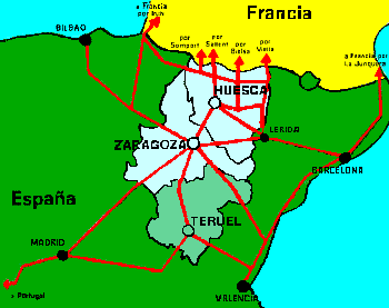 Mapa de las principales comunicaciones de la Provincia de Teruel