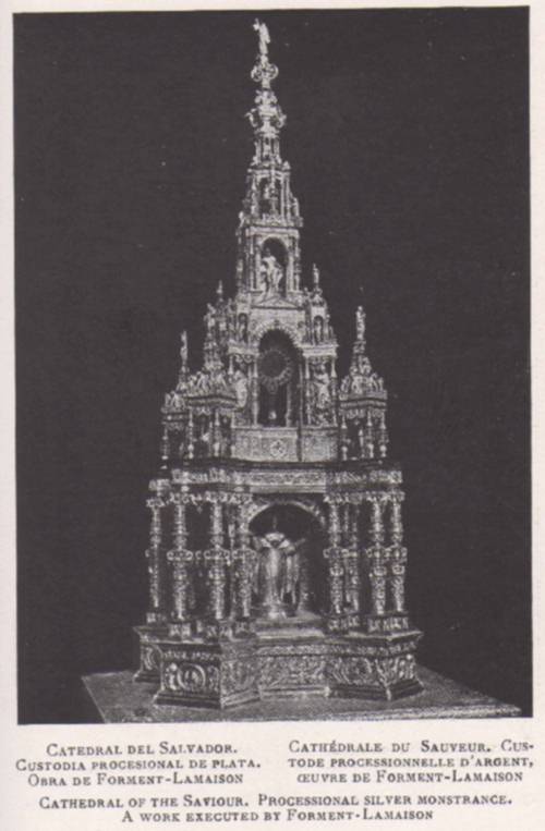 Zaragoza I. El arte en España 1938. Catedral del Salvador. Custodia procesal de plata. Obra de Forment-Lamaison.