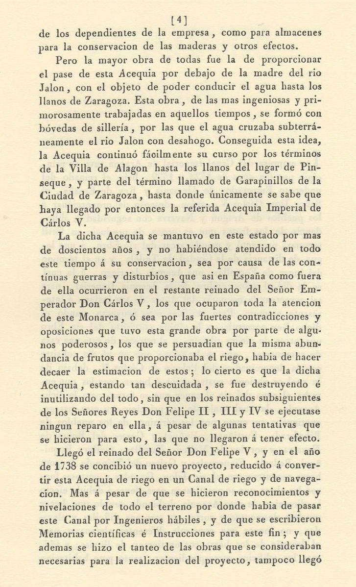 Página 4. Canal Imperial de Aragón. Memoria histórica. Noticia sobre las utilidades que produce, y explicación de que contiene