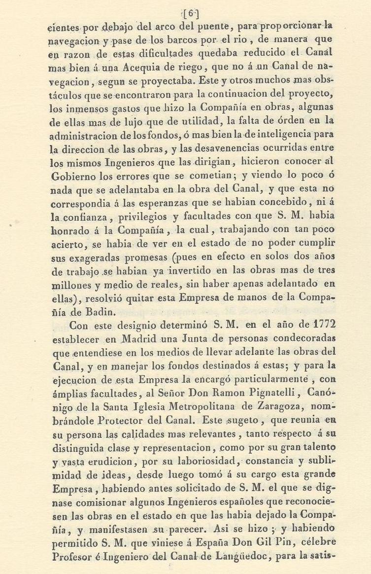 Página 6. Canal Imperial de Aragón. Memoria histórica. Noticia sobre las utilidades que produce, y explicación de que contiene