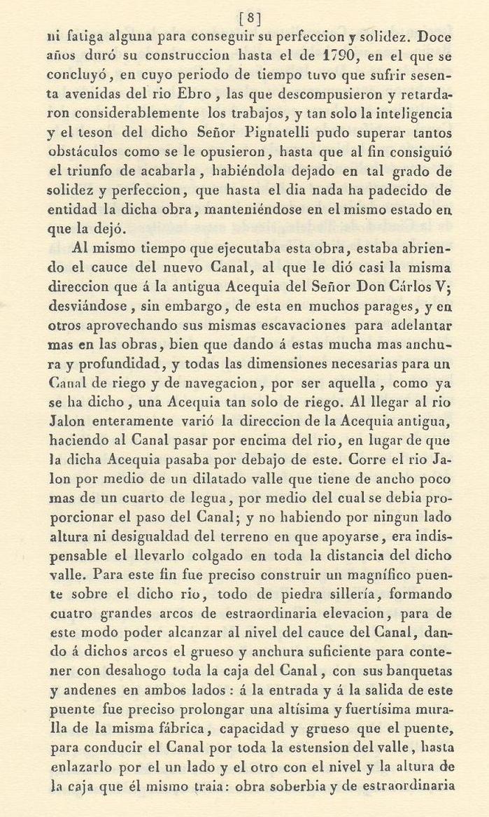 Canal Imperial de Aragón. Memoria histórica. Noticia sobre las utilidades que produce, y explicación de que contiene Página 8. Canal Imperial de Aragón. Memoria histórica. Noticia sobre las utilidades que produce, y explicación de que contiene