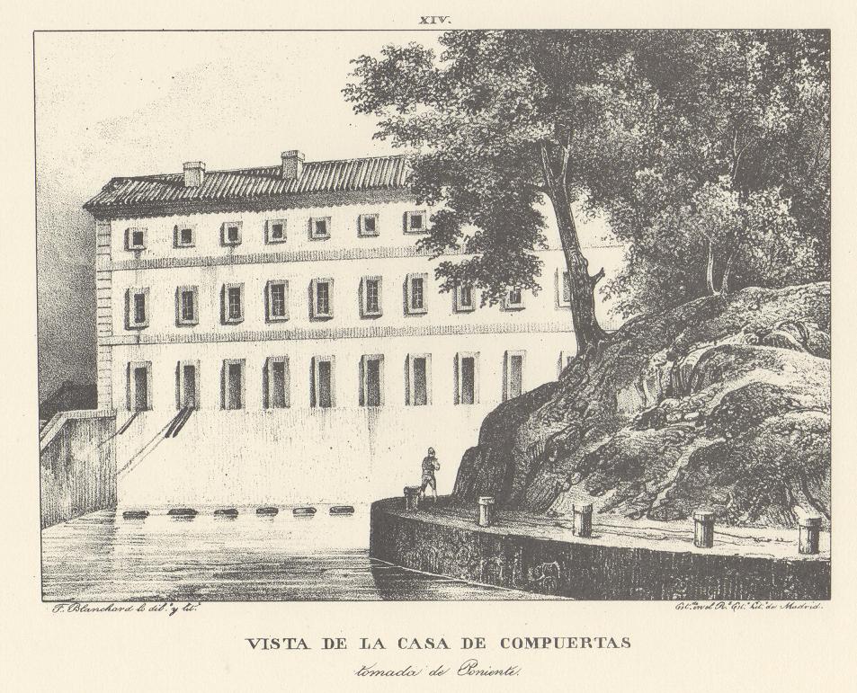 Lámina XIV. Canal Imperial de Aragón. Vista de la casa de compuertas. Memoria histórica.