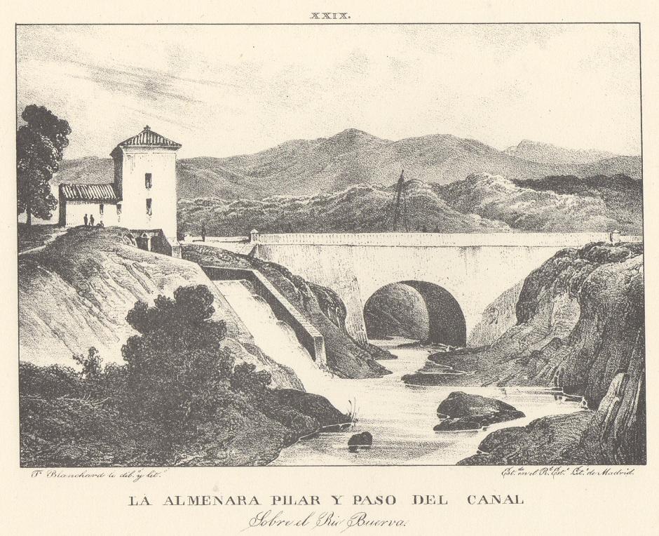 Lámina XXIX. Canal Imperial de Aragón. La almenara Pilar y paso del Canal. Memoria histórica.