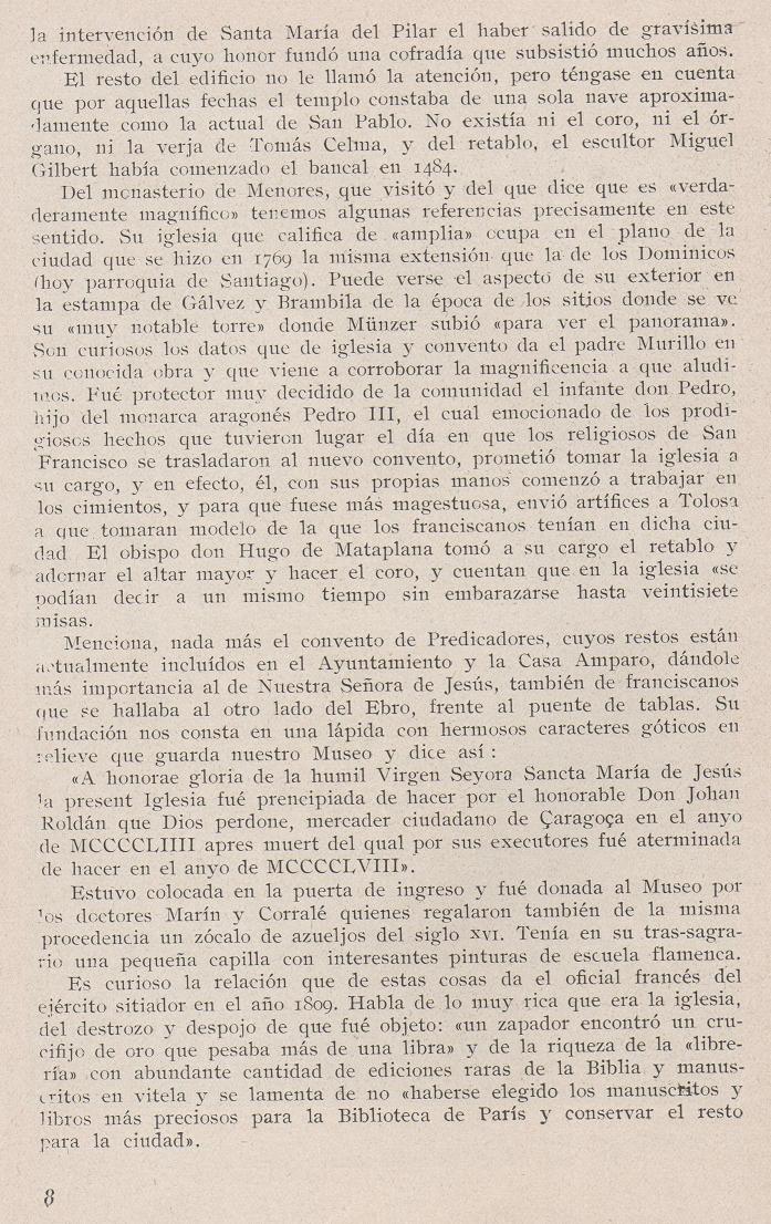 Página 8. La visita de Jerónimo Münzer a Zaragoza en el año 1495. Publicaciones de -La Cadiera XV-. Libreria General Zaragoza 1949.