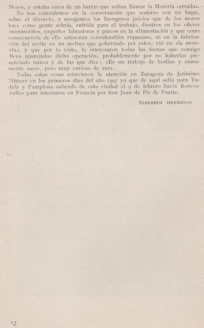 Página 12. La visita de Jerónimo Münzer a Zaragoza en el año 1495. Publicaciones de -La Cadiera XV-. Libreria General Zaragoza 1949.